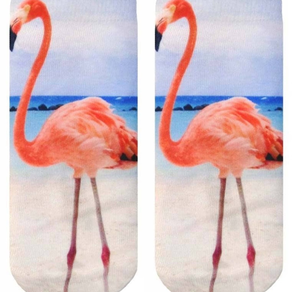 Graphic Ankle Socks - Flamingos on the Beach